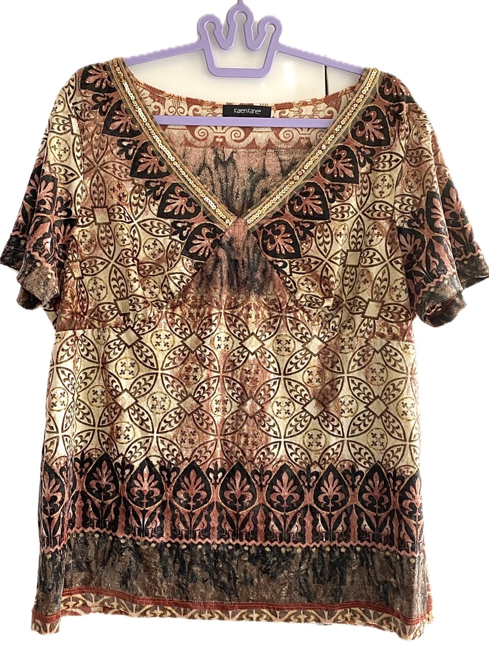 Karen Kane Boho Renaissance Fair Festival Velour Textured Beaded Top 0X NWOT